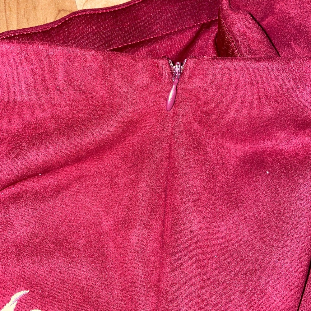 3 for $15//Burgundy Skirt with Floral Embroidery - Picture 4 of 5